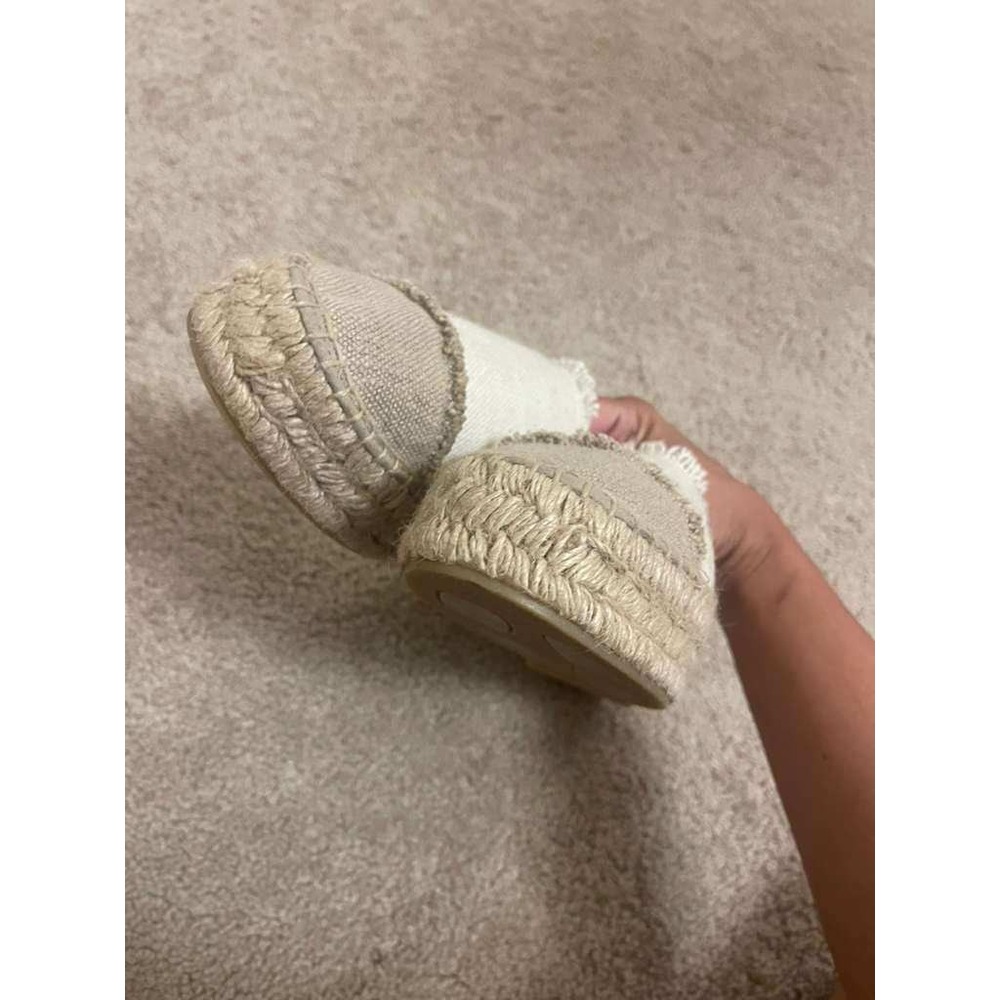 Patricia Green Womens Espadrille Flats Cream Beige Frayed Canvas Slip On Size 10 - Picture 7 of 9